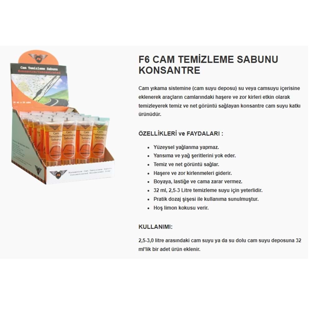 F6 CAM TEMİZLEME SABUNU 32 ML