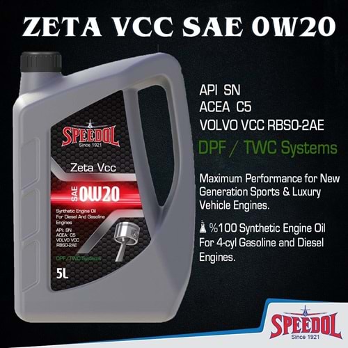 SPEEDOL ZETA VCC 0W-20 C5 API SN (F.Synthetic) 4LT